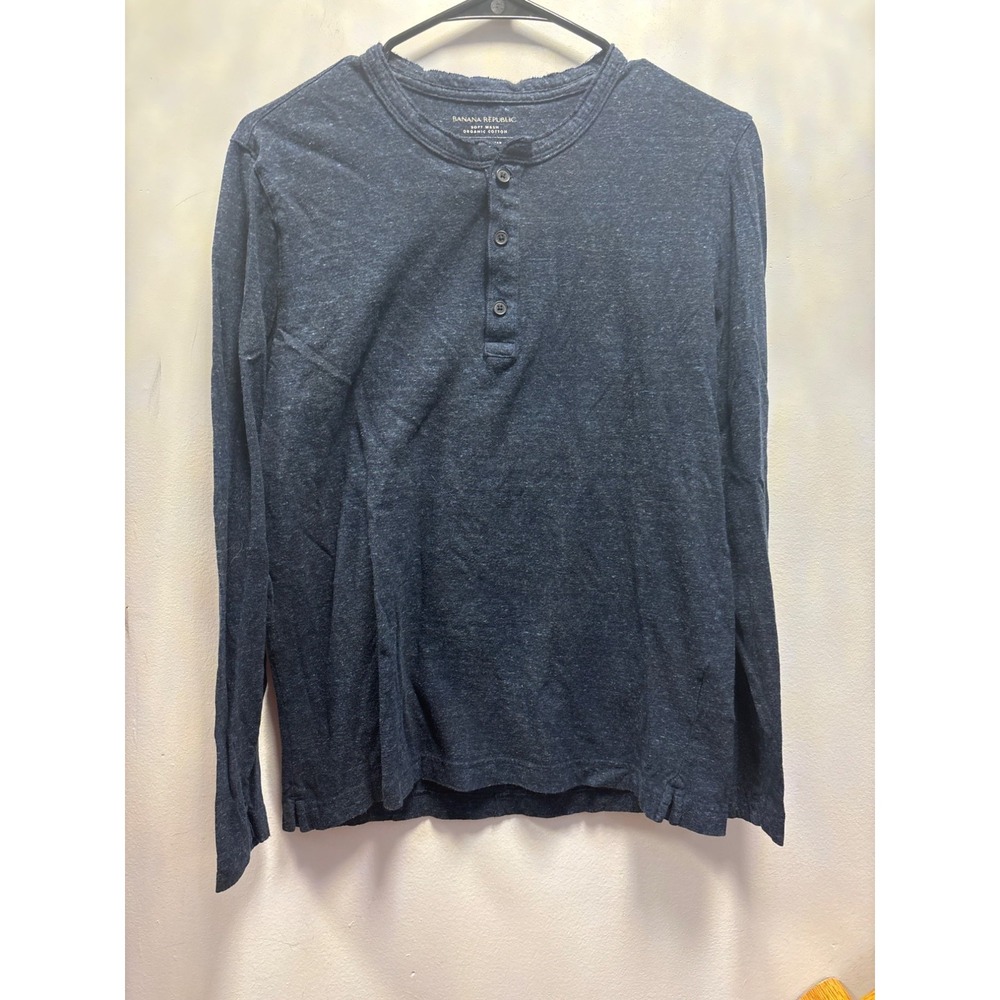 Banana Republic Mens Organic Cotton Shirt Long Sleeve Soft Wash Navy Blue S/P